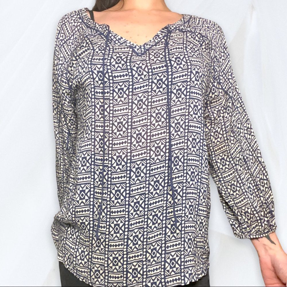 Lucky (S) Blue & Cream Aztec Print 3/4 Sleeve Top